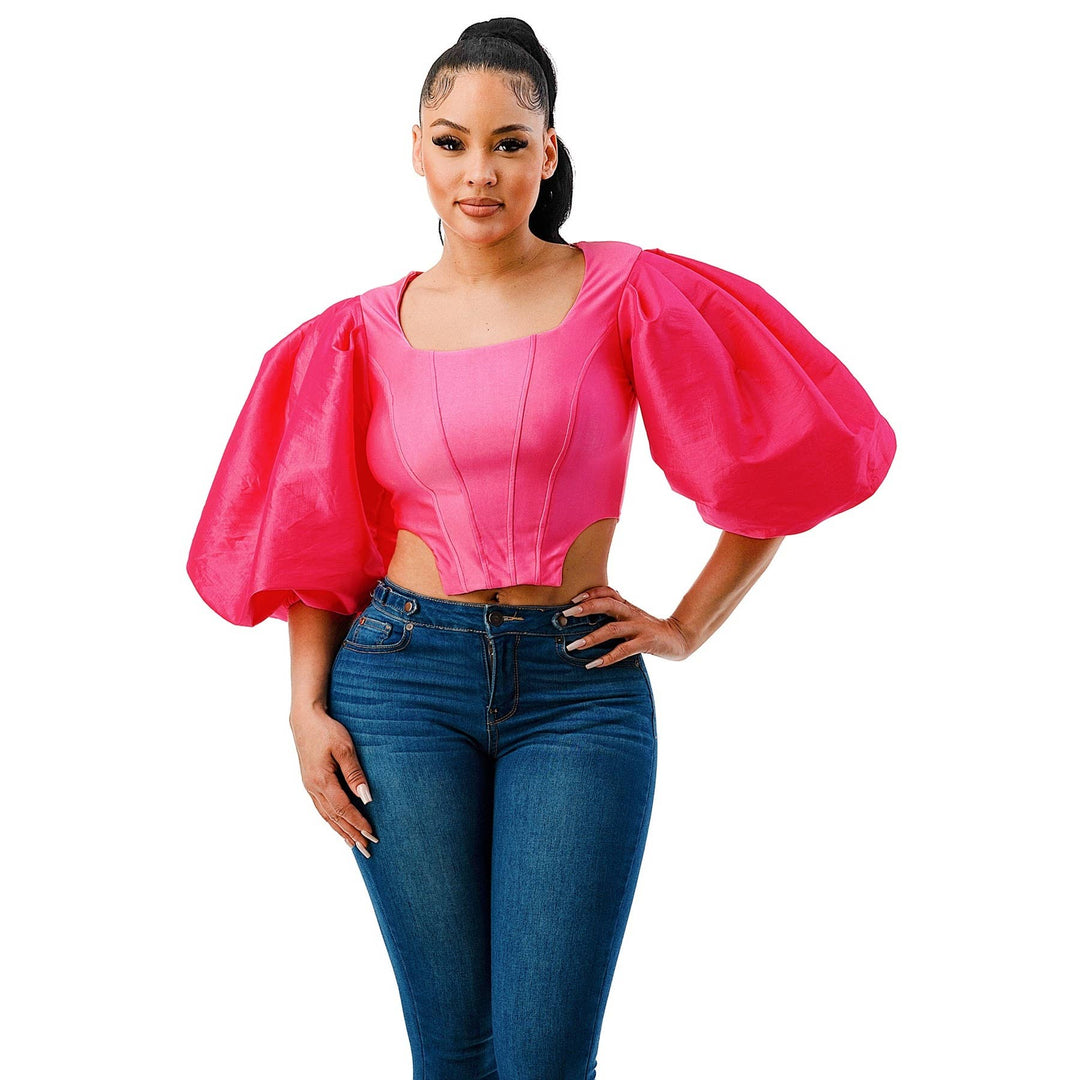 DANA PUFF SLEEVE CROP TOP - PINK