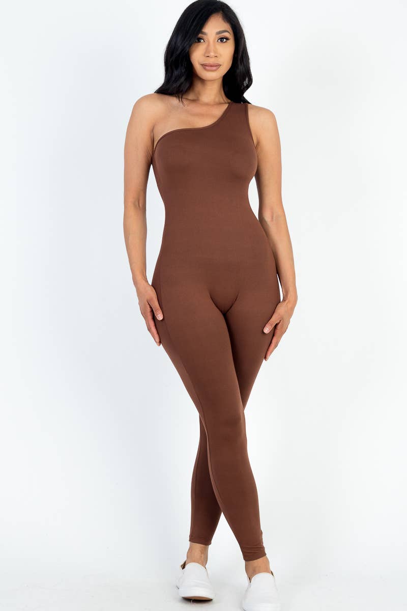 Solid Color One Shoulder Jumpsuit
