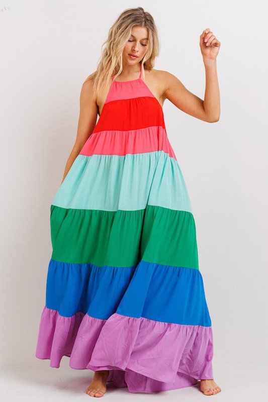 Statement Color Block Maxi Dress