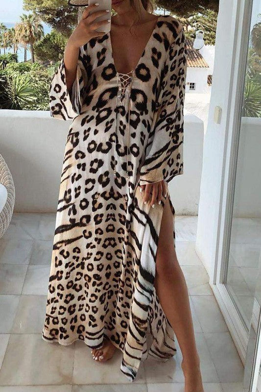 Cheetah Print High Slit Maxi Dress