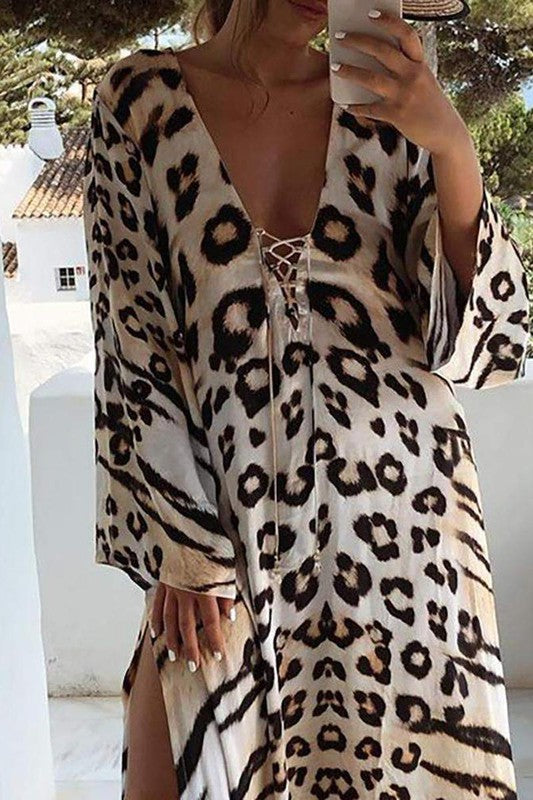 Cheetah Print High Slit Maxi Dress