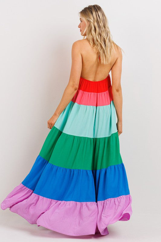 Statement Color Block Maxi Dress
